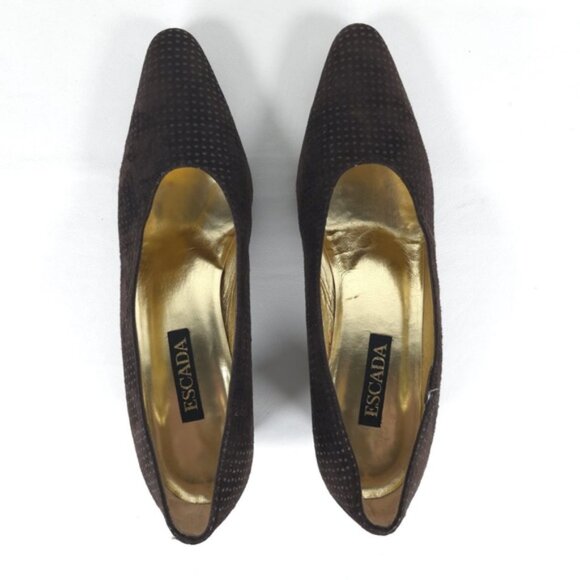 ESCADA MADE IN ITALY 🇮🇹 LEATHER VERO CUOIO Block Heels‎ Designer Size 8AA - Picture 2 of 14